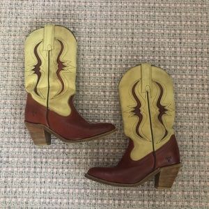 Red and tan Frye cowboy boots 6.5